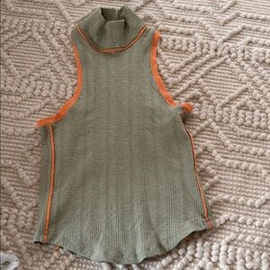 We The Free Olive Green Ribbed Tank with Orange Trim